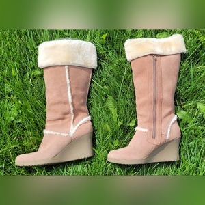 Seude wedge heel winter boots